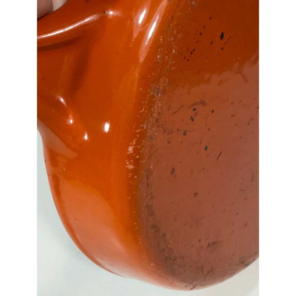 Orange Enameled Cast Iron Round Grill Pan Skillet with Ribbed Surface 10 inch